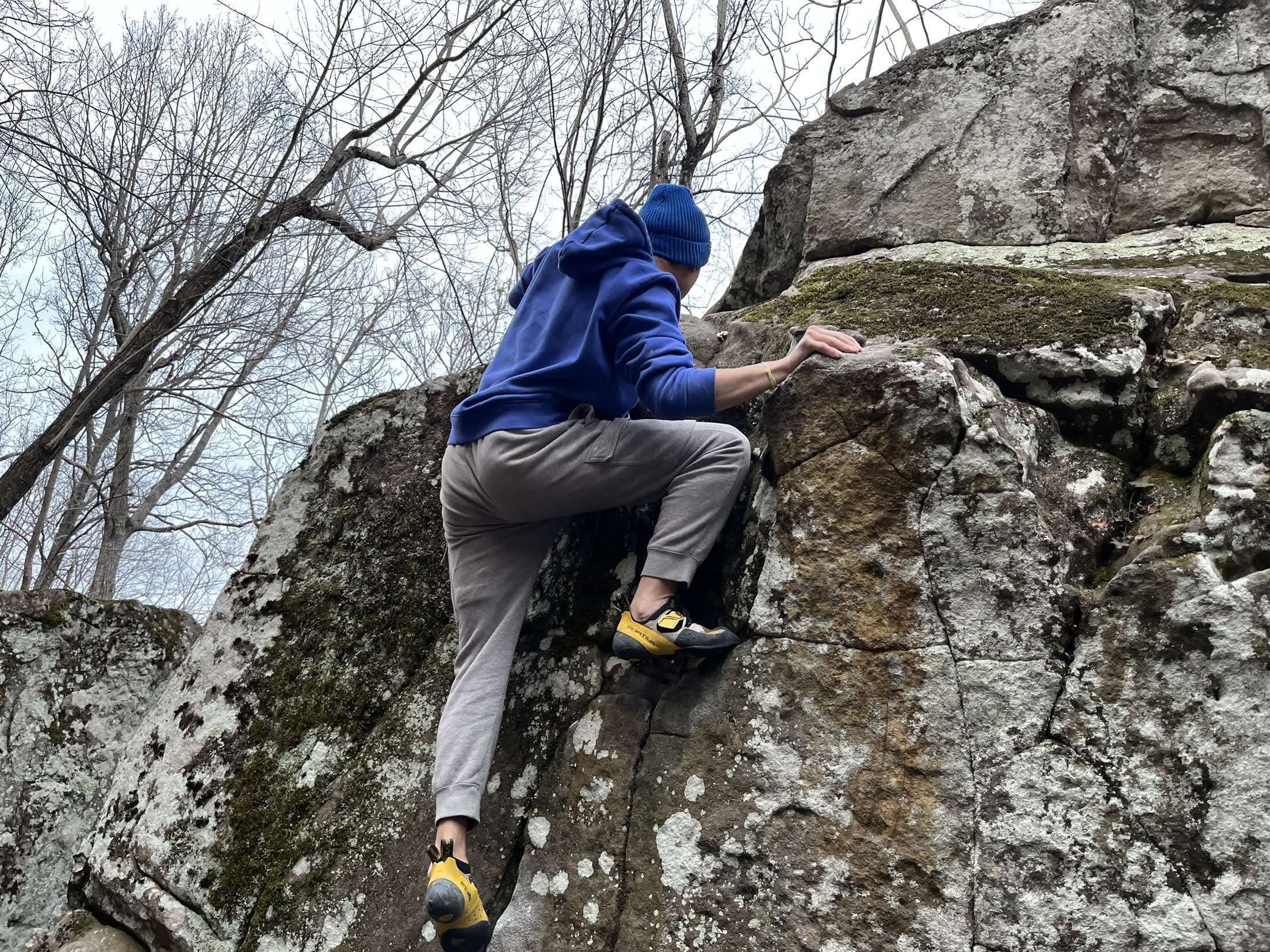 Photo of me bouldering in Arkansas